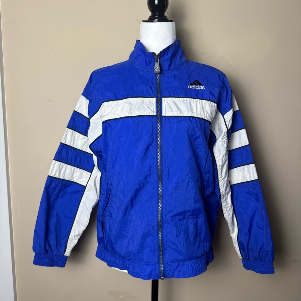 Y2K Adidas Blue Track Jacket Windbreaker | Zip Front